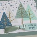Quick & Easy Holiday Card:
The ease of masking the trees makes this card so simple!
Holiday Tree, Ocean Tides, Aqua Mist, Stamper's Select card stock, Ocean Tides ribbon, Aqua Mist buttons
Also...