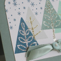 Quick & Easy Holiday Card:
The ease of masking the trees makes this card so simple!
Holiday Tree, Ocean Tides, Aqua Mist, Stamper's Select card stock, Ocean Tides ribbon, Aqua Mist buttons
Also...