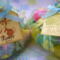 Baby shower favors- The bags were bought at a big box craft store.  Tags are Lemon Tart, stamped with Deer Friends and SU's  Forest Friends.  Sentiments are from Bitty Baby Blessings and Mixed...