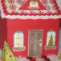 Home Made Gingerbread House view 1.  By Kim Hensley (Kim H)  My Blog
Supplies:  Home Made Template.  Stamps:  Home Made, Home for the Holidays, Holiday Tree.   Cardstock:  Pure Poppy, Vintage...