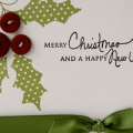 Holiday button bits; Signature Christmas; Scarlet Jewel card & buttons; New leaf ribbon