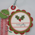 Stamps: Tiny Treats: Christmas, Holly Jolly
PTI Dies: Tag Sale 1, Limitless Layers 1 3/4 inch circles
Accents: bakers twine, ripe avocado button, & ribbon
Cardstock: PTI Pure Poppy, Ripe...