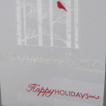 Soft Stone cardstock emobossied with White Pearl Embossing powder. Image from Through the trees, sentiment from Stocking Prints. Score tape with Prisma glitter.