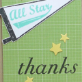 Supplies
Stamps: All Star Team, Think Big Favorites #1 (PTI);
Colors: Kraft, White, Black, Lemon, Hawaiian Shores (PTI);
Other: Notations DSP (SU); Stars (larger is a punch; smaller is from PTI...