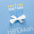 Supplies

Stamps: Menorah medley
Ink: Blueberry Sky, Versamark
Cardstock: Blueberry Sky
Other: 1/4" white silk ribbon, white embossing powder, yellow embossing powder