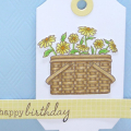 Supplies
All supplies Papertrey Ink unless otherwise noted.
Stamps: Vintage Picnic;
Ink/Card Stock: Spring Rain, White, Lemon Tart; Brown (Memento);
Other: Bitty Dot (in Lemon Tart) pattern...