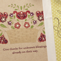 Supplies

Stamps: Basket of Blessings
Ink: Scarlet Jewel, New Leaf, Dark Chocolate, Classic Kraft, Pure Poppy
Cardstock: Kraft
Patterned Paper: Spring Moss
Ribbon: Fine Linen Twill Tape
