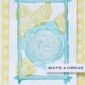 Supplies

Stamps: Botanical Blocks, Birthday Classics: May
Ink: true black, versamark, tropical teal, aqua mist, simply chartreuse
Cardstock: white
Patterned Paper: lemon tart