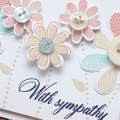Supplies

Stamps: Keept It Simple: Sympathy, Oopsie Daisy
Ink: Fine Linen, Melon Berry, Aqua Mist, True Black
Cardstock: Rustic White
Dies: Oopsie Daisy
Other: Fine Linen buttons, Melon...