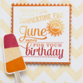 Supplies

Stamps: Birthday Classics: June, Background Basics: Super Chevrons, Summer Sweetness
Ink: Orange Zest, Pure Poppy, Summer Sunrise, Harvest Gold
Cardstock: Rustic White
Dies: Summer...