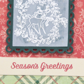 Supplies

Stamps: Keep It Simple: Season's Greetings, Santa's Sleigh

Ink: Pure Poppy, Versamark

Cardstock: Pinefeather, Fine Linen, Rustic White, vellum

Patterned Paper: Crate Paper...