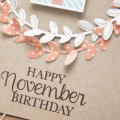 Supplies

Stamps: Birthday Classics: November, Jolly Holiday, Rustic Wreath
Ink: Classic Kraft, Melon Berry, Dark Chocolate, Aqua Mist
Cardstock: Kraft, Rustic White
Patterned Paper: Melon...