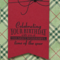 Stamps: Birthday Classics: December, No Strings Attached

Ink: True Black

Cardstock: Vintage Cream, Pure Poppy

Patterned Paper: Crate Paper (Bundled Up)

Dies: Wine Bottle Tag

Other:...