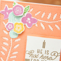 Supplies

Stamps: Easter Alleluias, Mini Blooms

Ink: Versamark, Autumn Rose, Aqua Mist, Summer Sunrise, New Leaf

Cardstock: Melon Berry, Rustic Cream

Dies: Cover Plate: Stitched, Mini...