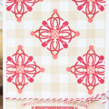 Stamps: Chicken Scratch, Background Basics: Super Gingham

Ink: Fine Line, Pure Poppy, Berry Sorbet

Cardstock: White

Other: Pure Poppy bakerâ€™s twine

Card Size: 4.25 x 6.25