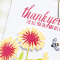 Supplies

Stamps: Flower Favorites
Ink: Harvest Gold, Pure Poppy, Simply Chartreuse, Limeade Ice, True Black
Cardstock: White
Patterned Paper: Chicken Scratch Gingham
Dies: Flower Favorites...
