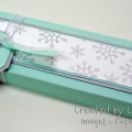 Winter Candle Box - closed
Slide-top box holds 4 tealights; created with PTI's Rustic Snowflake stamp set, Aqua Mist, silver, and white cardstock, Aqua Mist ink, Encore Silver ink, silver edged...