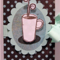 Debbie Olson's Cocoa Packet card box.  I love this template, very easy and impressive.  The mug is supposed to be aqua mist, but, as you can see, my pad was defective.