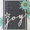 STAMPS: O Holy Night
INK: True Black
PAPER: Aqua Mist, white; dark gray - craft supply
DIES: Snowflake Medallion, Phrase Play #8
OTHER: wooden stars