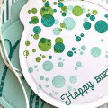 STAMPS: Confetti Toss
INK: Tropical Teal, New Leaf, Aqua Mist
PAPER: Aqua Mist, white
DIES: Birthday Cheer, Tag Sale #4
OTHER: twine, enamel dots.