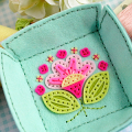 Stitched Square Tray with Folk Flowers