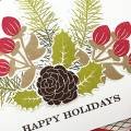 STAMPS: Holiday Greens, Keep It Simple: Happy Holidays
INK: Dark Chocolate, Simply Chartreuse, Pure Poppy, Classic Kraft, Olive Twist
PAPER: white, Holiday Plaid
DIES: Holiday Greens
OTHER: none.