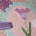 For March Blog Hop I created a striped background using my PTI inks direct to paper.  Inks used are Sweet Blush, Aqua Mist and Plum Pudding, then I overstamped Polka Dot Basics in Fresh Snow.