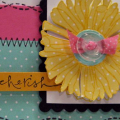 My card using Sheetload of Cards May sketch.  This is my current favorite color combo: summer sunrise, hibiscus burst and aqua mist.  Distressed with vintage cream ink.
